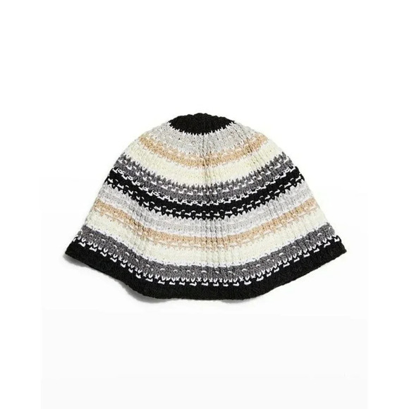 Carolyn Rowan Women's Multicolor Striped Knit Bucket Hat Black Beige (MSRP $155) - Picture 2 of 7